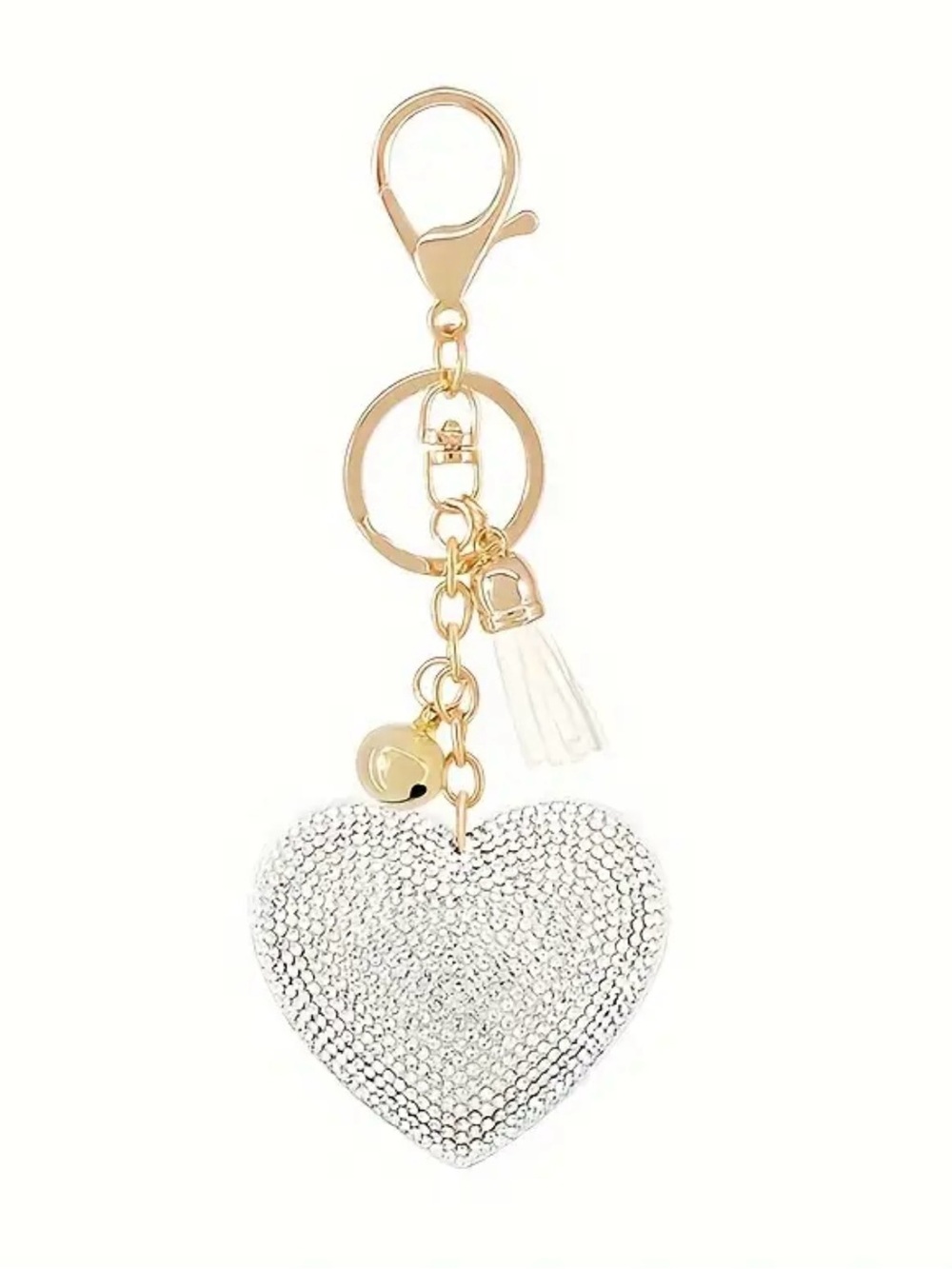 Gold-Tone Heart Keychain Charm with Silver Pavé Heart